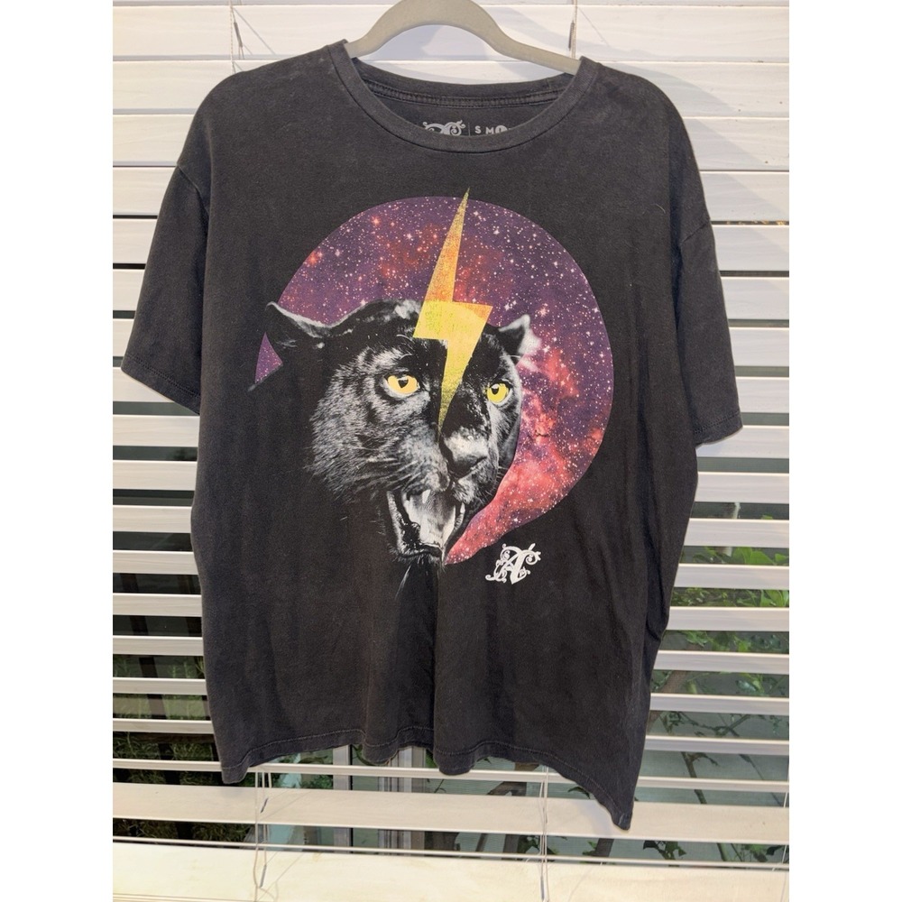 ALAB Cool Panther Lightning Bolt  Space Black T-Shirt Size Large Retro‎ Rock